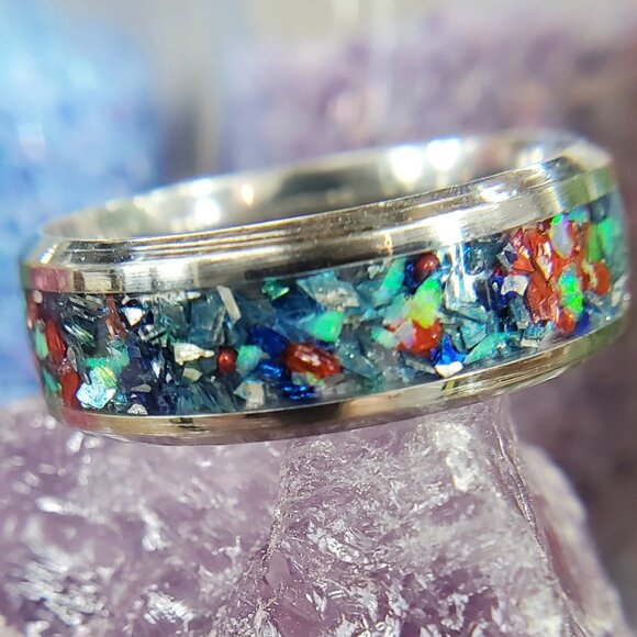 "Holidays" Ring with Blue Opal & German Glass - Picture 1 of 7